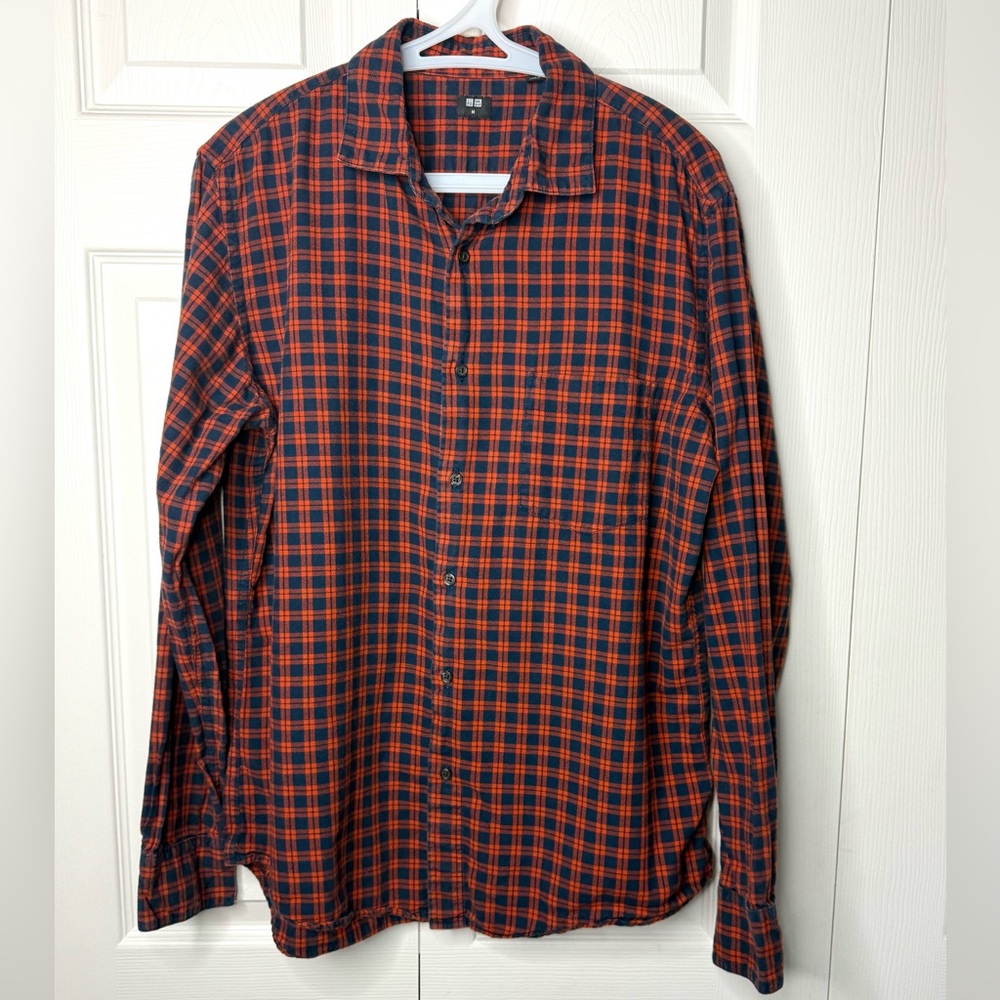 Uniqlo Flannel Shirt Men's Gingham Button Up Size M